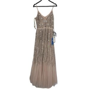 New Mac Duggal Pink Sequined Spaghetti V-Neck Tulle Dress 93566 Size 8